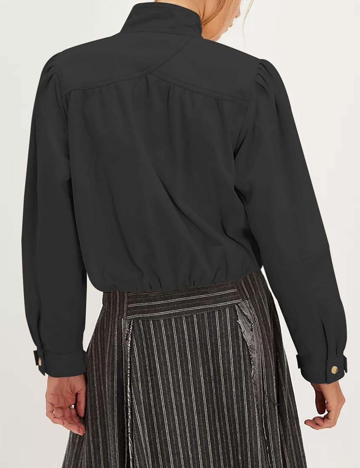 image:imageWanzetaly Womens Faux Suede Jacket Casual Cropped Leather Coat with Pocket Button Bomber JacketBlack
