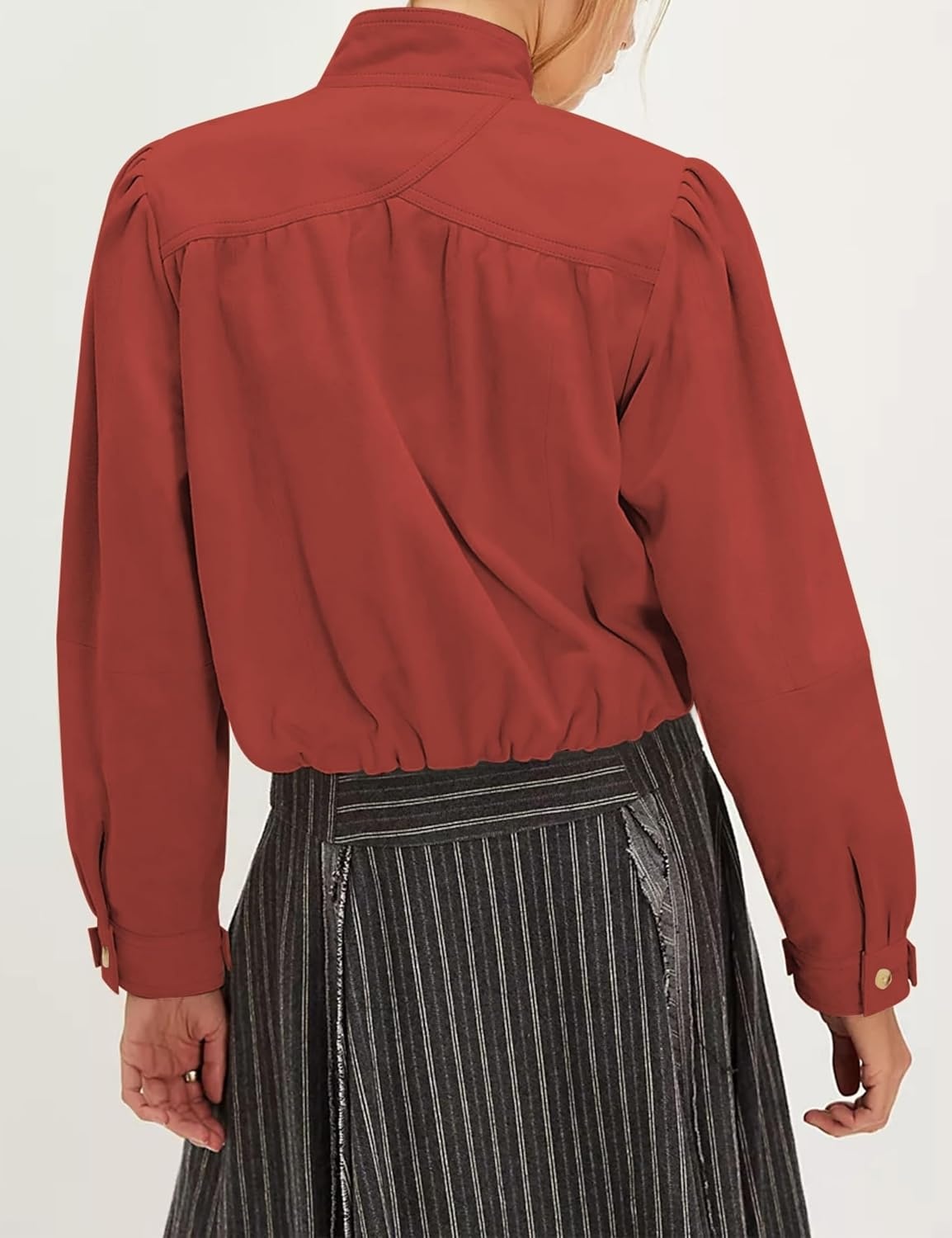 image:imageWanzetaly Womens Faux Suede Jacket Casual Cropped Leather Coat with Pocket Button Bomber JacketWine Red