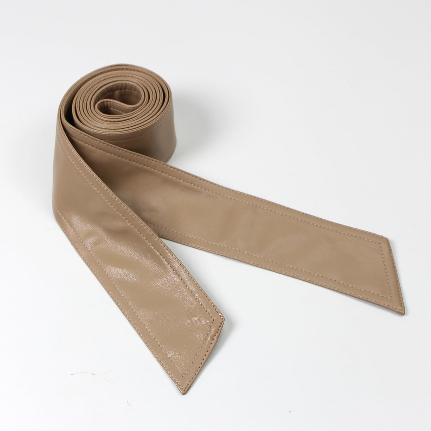 image:imageWomen Soft Leather Sash Belt Down Coat Tie Waistband Leather Jacket Coat BeltsMilky Coffee