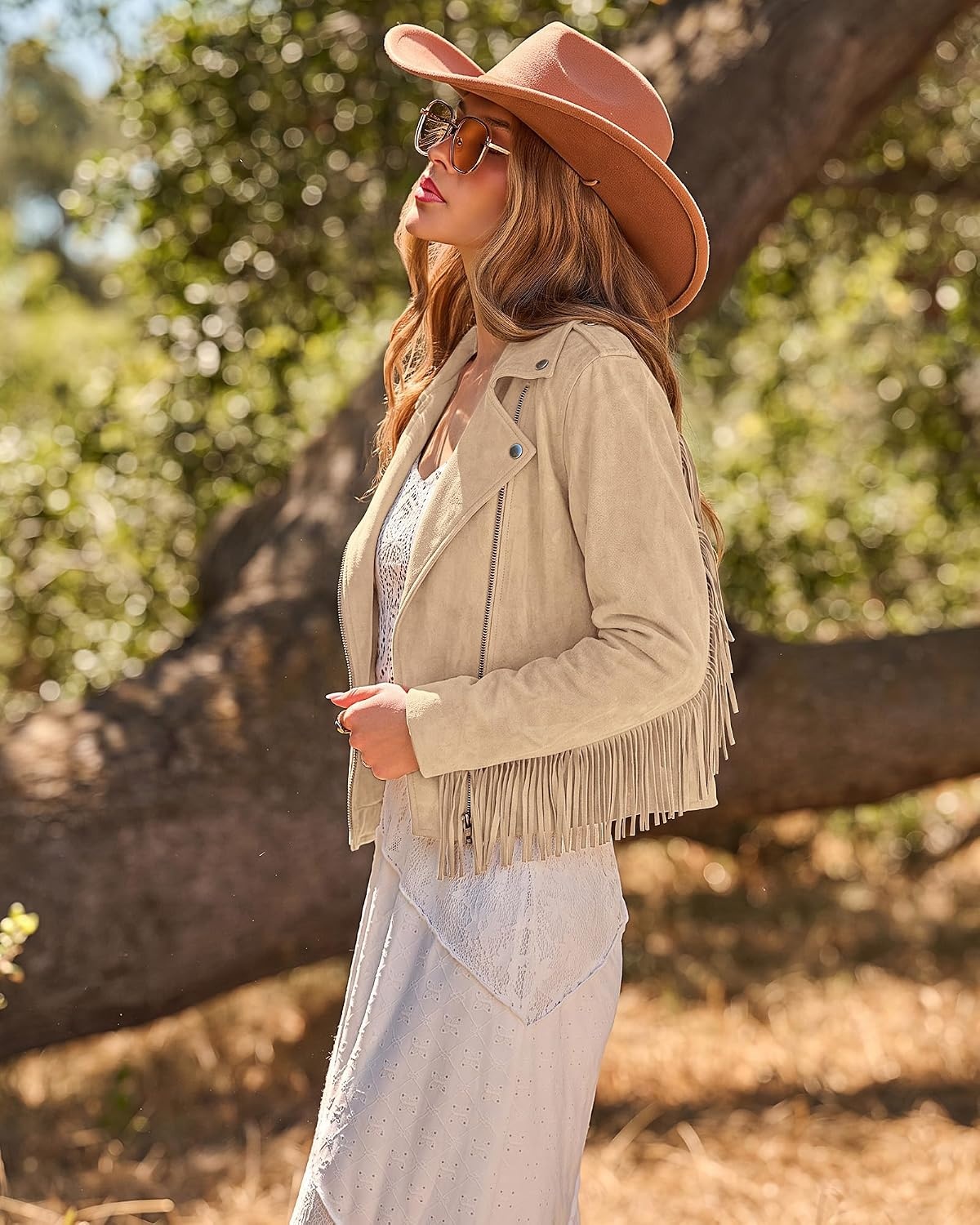image:imageluvamia Fringe Jackets For Women Trendy Cropped Faux Suede Jacket WomenBeige