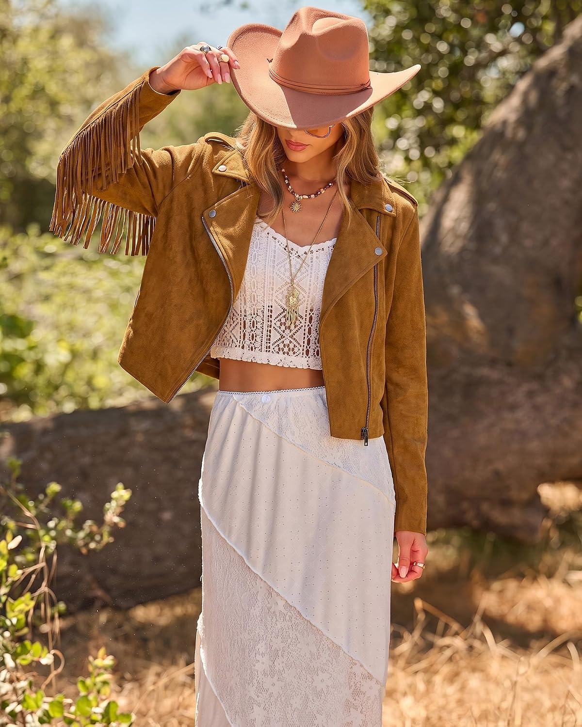 image:imageluvamia Fringe Jackets For Women Trendy Cropped Faux Suede Jacket WomenBrown