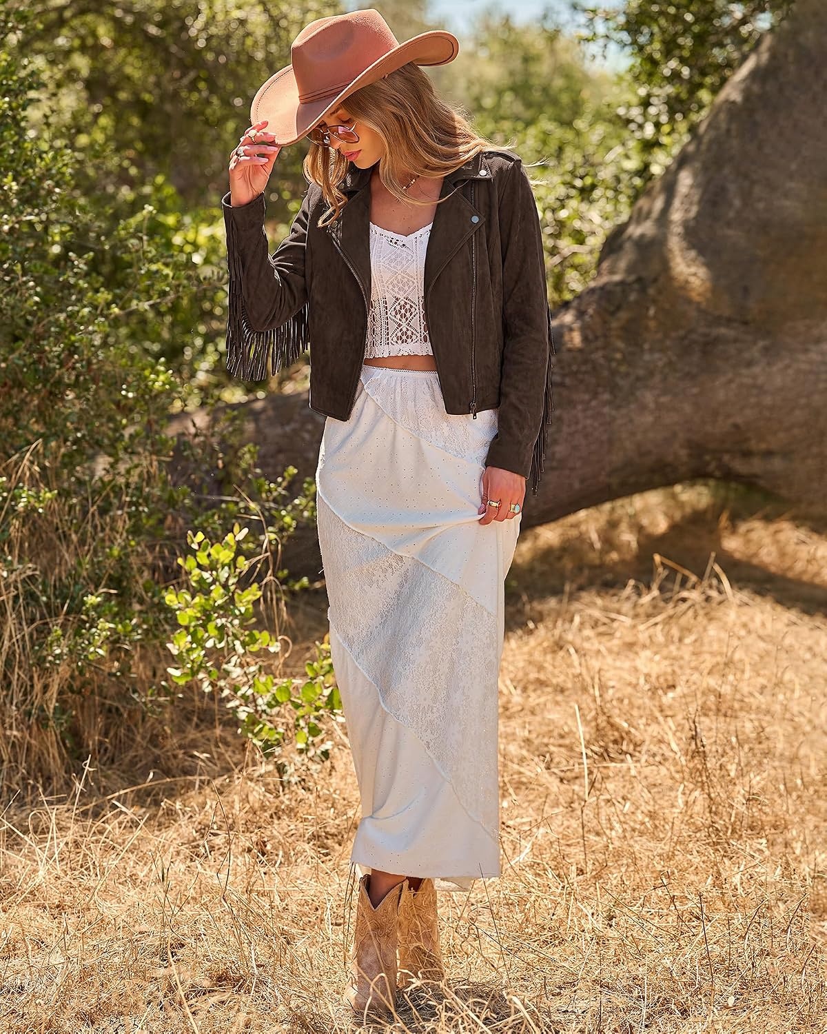 image:imageluvamia Fringe Jackets For Women Trendy Cropped Faux Suede Jacket WomenDark Brown