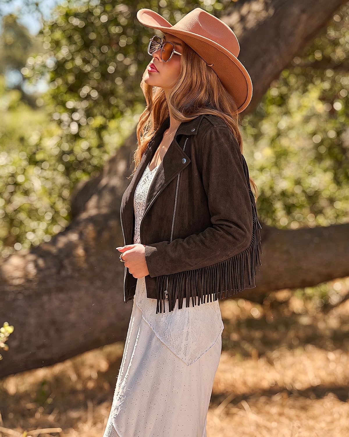 image:imageluvamia Fringe Jackets For Women Trendy Cropped Faux Suede Jacket WomenDark Brown