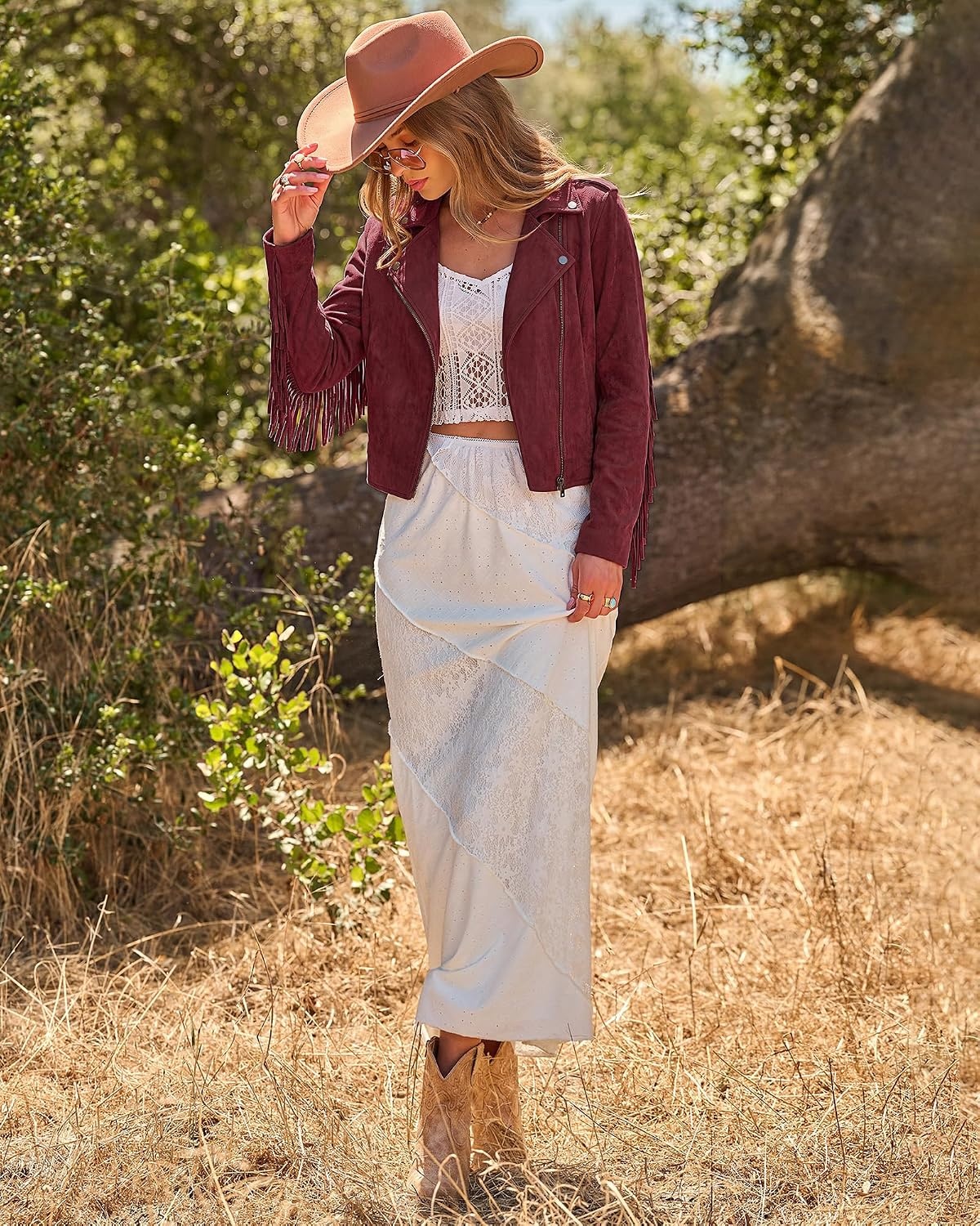 image:imageluvamia Fringe Jackets For Women Trendy Cropped Faux Suede Jacket WomenWine Red