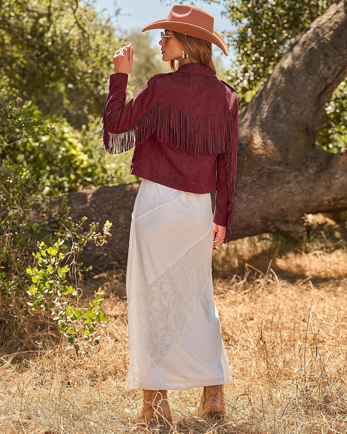 image:imageluvamia Fringe Jackets For Women Trendy Cropped Faux Suede Jacket WomenWine Red