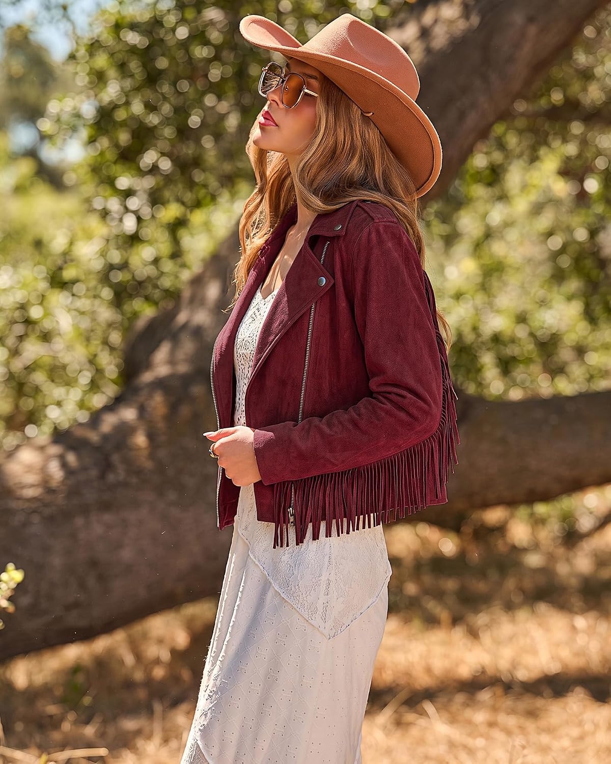 image:imageluvamia Fringe Jackets For Women Trendy Cropped Faux Suede Jacket WomenWine Red