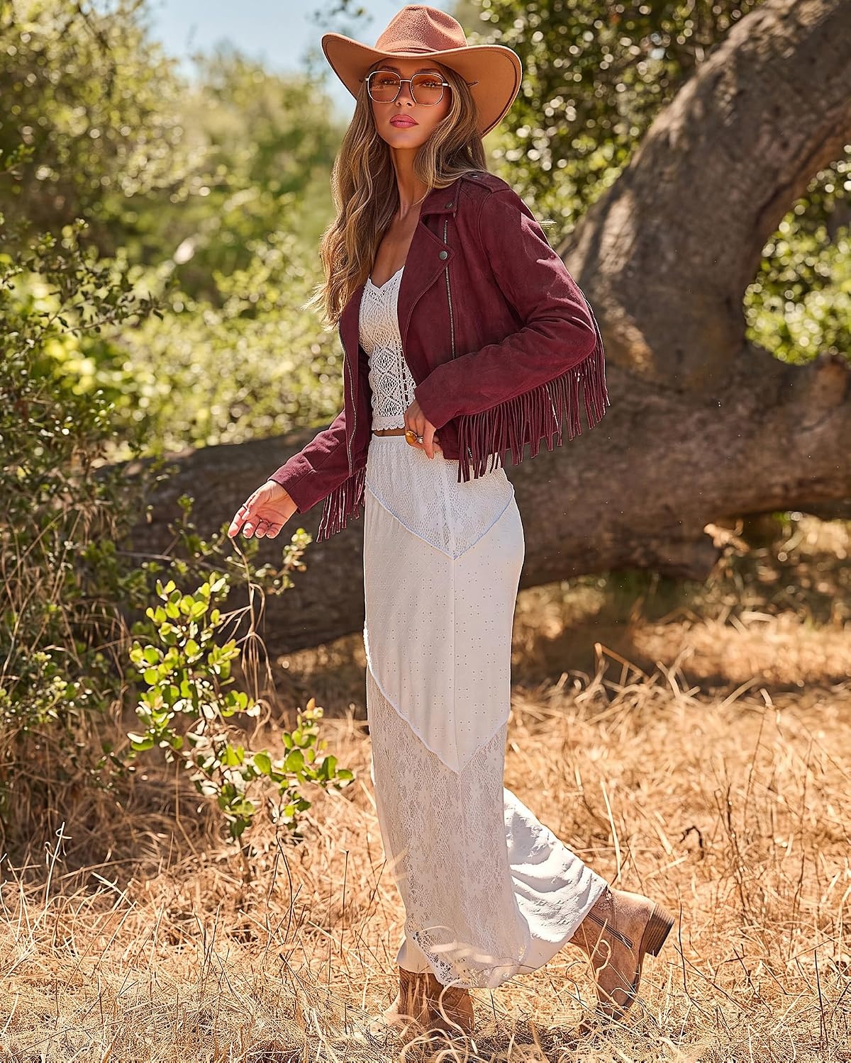 image:imageluvamia Fringe Jackets For Women Trendy Cropped Faux Suede Jacket WomenWine Red