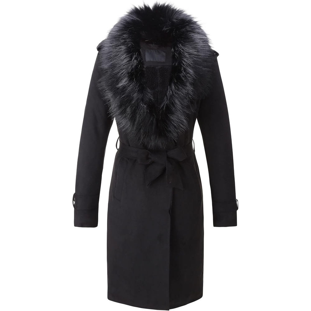 image:imageBellivera Womens Faux Suede Leather Fleece Lined Trench CoatBlack
