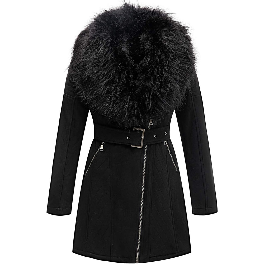 image:imageBellivera Womens Faux Suede Leather Fleece Lined Trench CoatBlack Tops