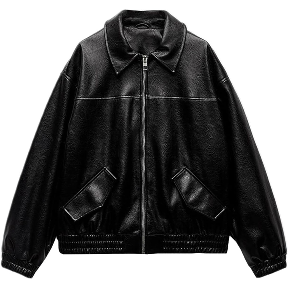image:imageLY VAREY LIN Womens Faux Leather Jacket Long Sleeve Zip Up Casual Bomber Motorcycle Biker Coat2412black