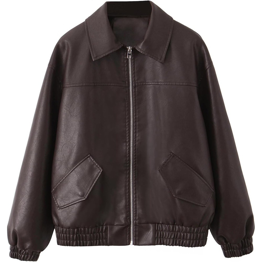 image:imageLY VAREY LIN Womens Faux Leather Jacket Long Sleeve Zip Up Casual Bomber Motorcycle Biker CoatBrown