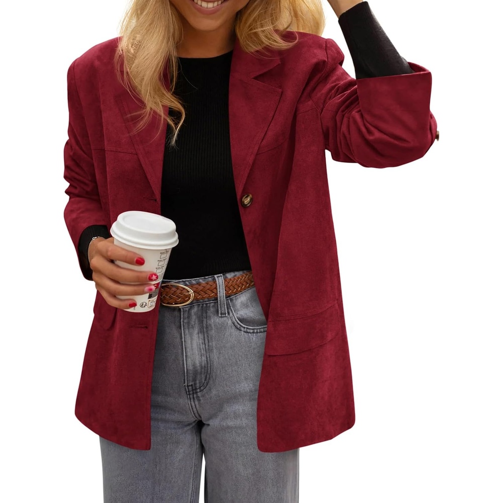 image:imagePRETTYGARDEN Blazers for Women Western Fall Faux Suede JacketBurgundy