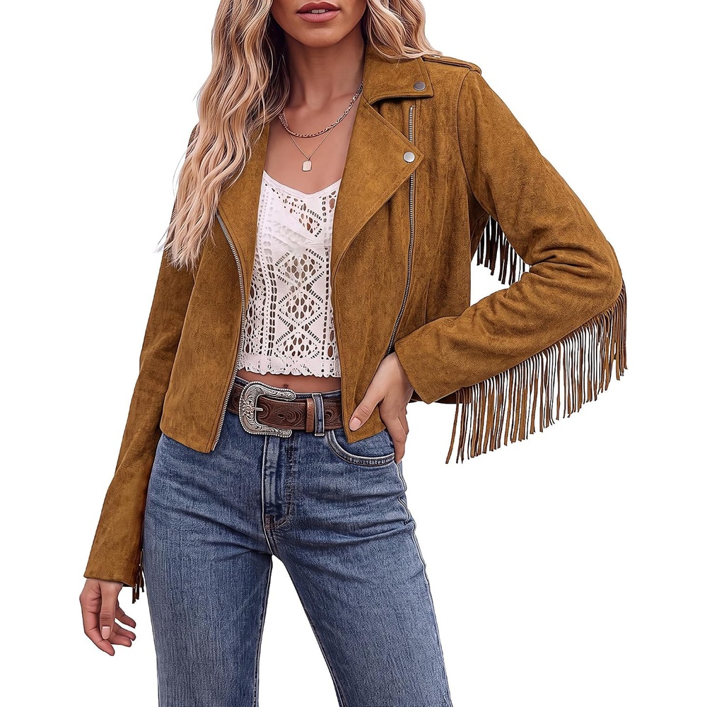 image:imageluvamia Fringe Jackets For Women Trendy Cropped Faux Suede Jacket WomenBrown