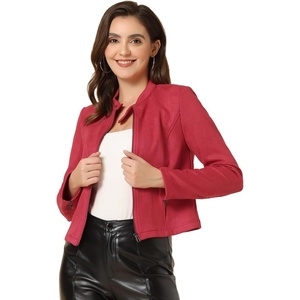 Allegra K Women’s Faux Suede Jacket Zip Up Crop Biker Moto Coat Outerwear(Red)