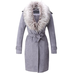 Bellivera Women’s Faux Suede Leather Fleece Lined Trench Coat(Grey)