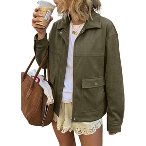 EVALESS Womens Faux Suede Jacket Fall Fashion Casual Winter Coats Outerwear(Green)
