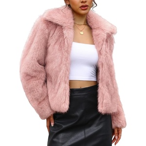LOMON Faux Fur Coat Women Two-Tone Cropped Fluffy Jacket(Pink & White a)