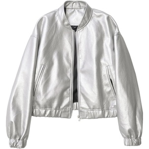 LY VAREY LIN Womens Faux Leather Jacket Long Sleeve Zip Up Casual Bomber Motorcycle Biker Coat(2416silver)