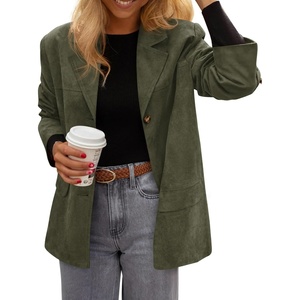 PRETTYGARDEN Blazers for Women Western Fall Faux Suede Jacket(Army Green)