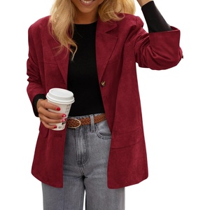 PRETTYGARDEN Blazers for Women Western Fall Faux Suede Jacket(Burgundy)