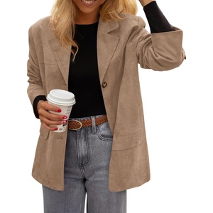 PRETTYGARDEN Blazers for Women Western Fall Faux Suede Jacket(Khaki)