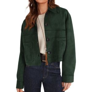 PRETTYGARDEN Women’s Faux Suede Shacket Jackets Lightweight Cropped Coats(Dark Green)