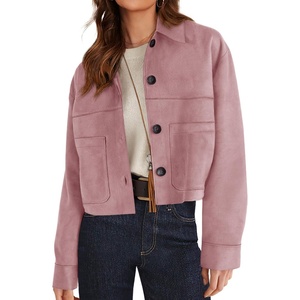 PRETTYGARDEN Women’s Faux Suede Shacket Jackets Lightweight Cropped Coats(Pink)