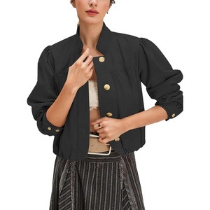 Wanzetaly Women’s Faux Suede Jacket Casual Cropped Leather Coat with Pocket Button Bomber Jacket(Black)