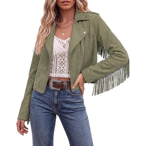 luvamia Fringe Jackets For Women Trendy Cropped Faux Suede Jacket Women(Army Green)