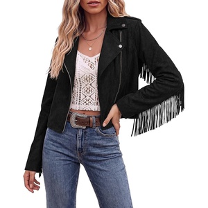 luvamia Fringe Jackets For Women Trendy Cropped Faux Suede Jacket Women(Black)