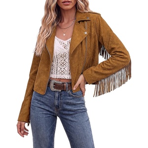 luvamia Fringe Jackets For Women Trendy Cropped Faux Suede Jacket Women(Brown)