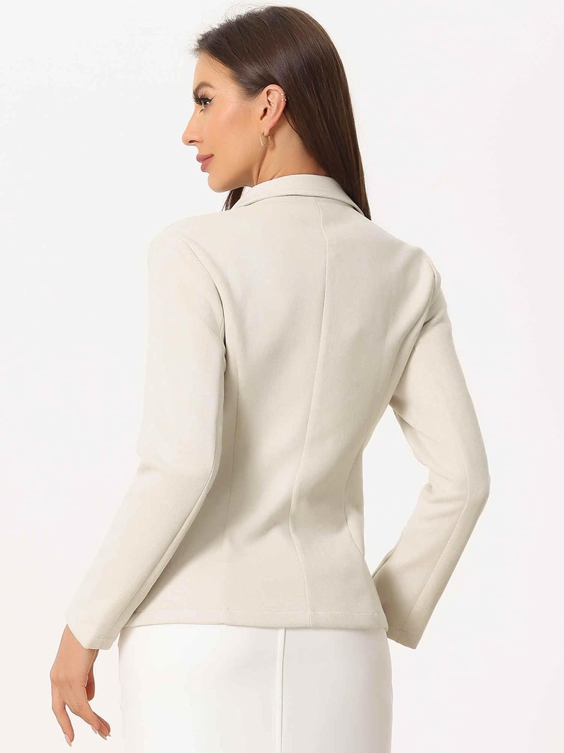 image:imageAllegra K Faux Suede Blazer for Women Lapel Collar Button Front JacketBeige