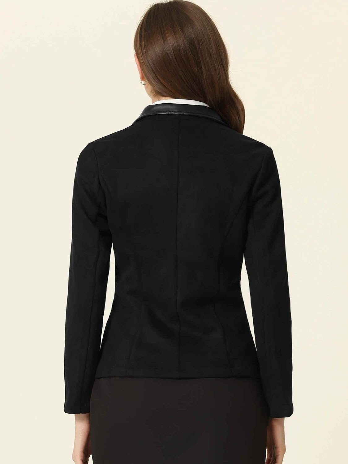 image:imageAllegra K Faux Suede Blazer for Women Lapel Collar Button Front JacketBlack