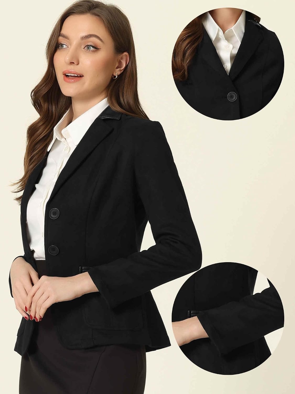 image:imageAllegra K Faux Suede Blazer for Women Lapel Collar Button Front JacketBlack