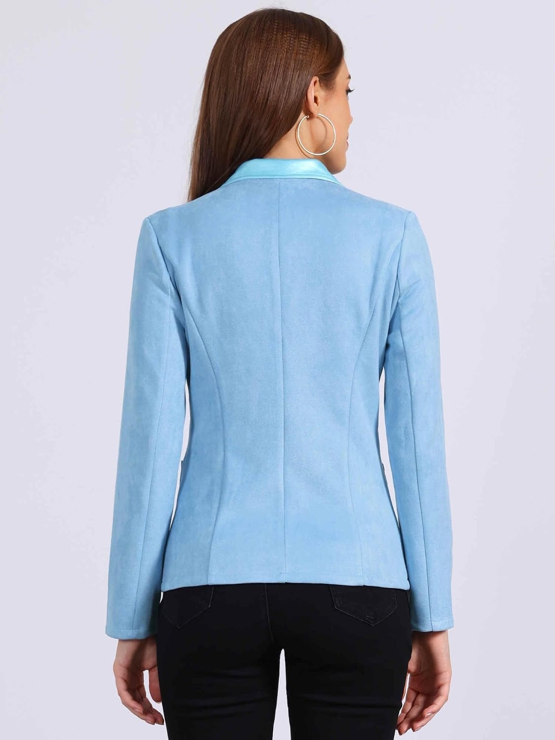 image:imageAllegra K Faux Suede Blazer for Women Lapel Collar Button Front JacketBlue