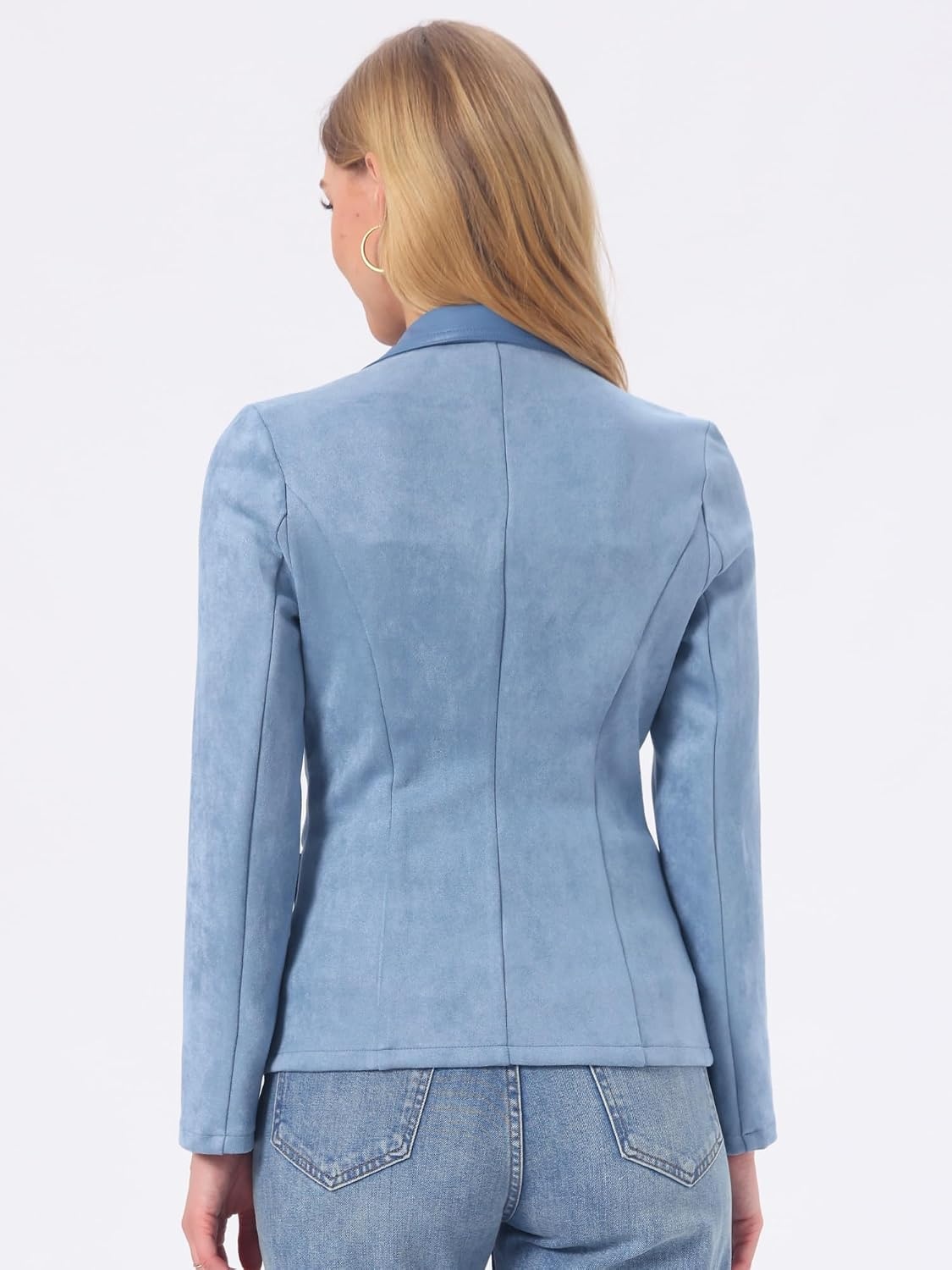 image:imageAllegra K Faux Suede Blazer for Women Lapel Collar Button Front JacketGrey Blue