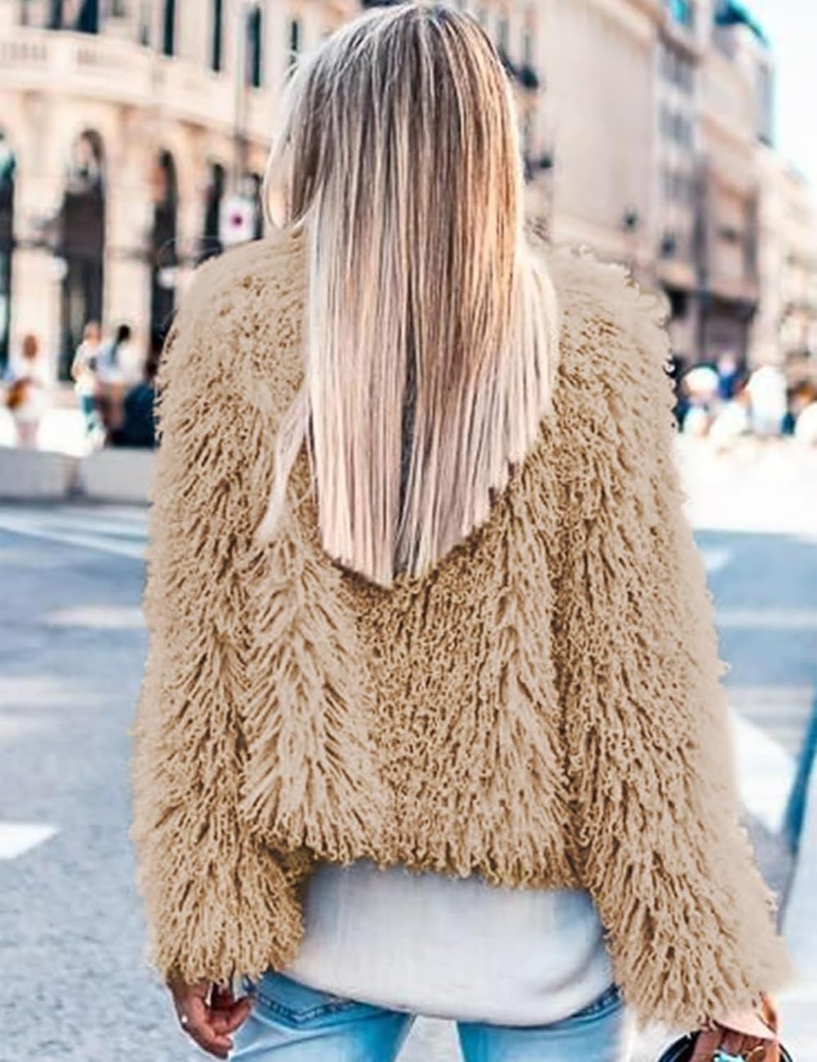 image:imageAoang Womens Faux Fur Jacket Cropped Fleece Warm Outerwear Winter CoatNude