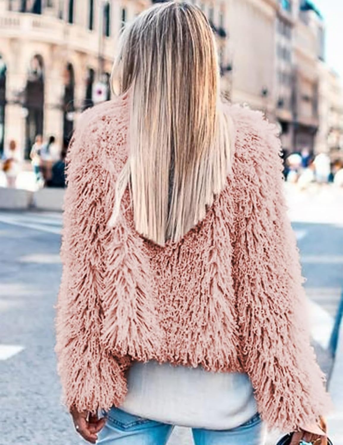 image:imageAoang Womens Faux Fur Jacket Cropped Fleece Warm Outerwear Winter CoatPink