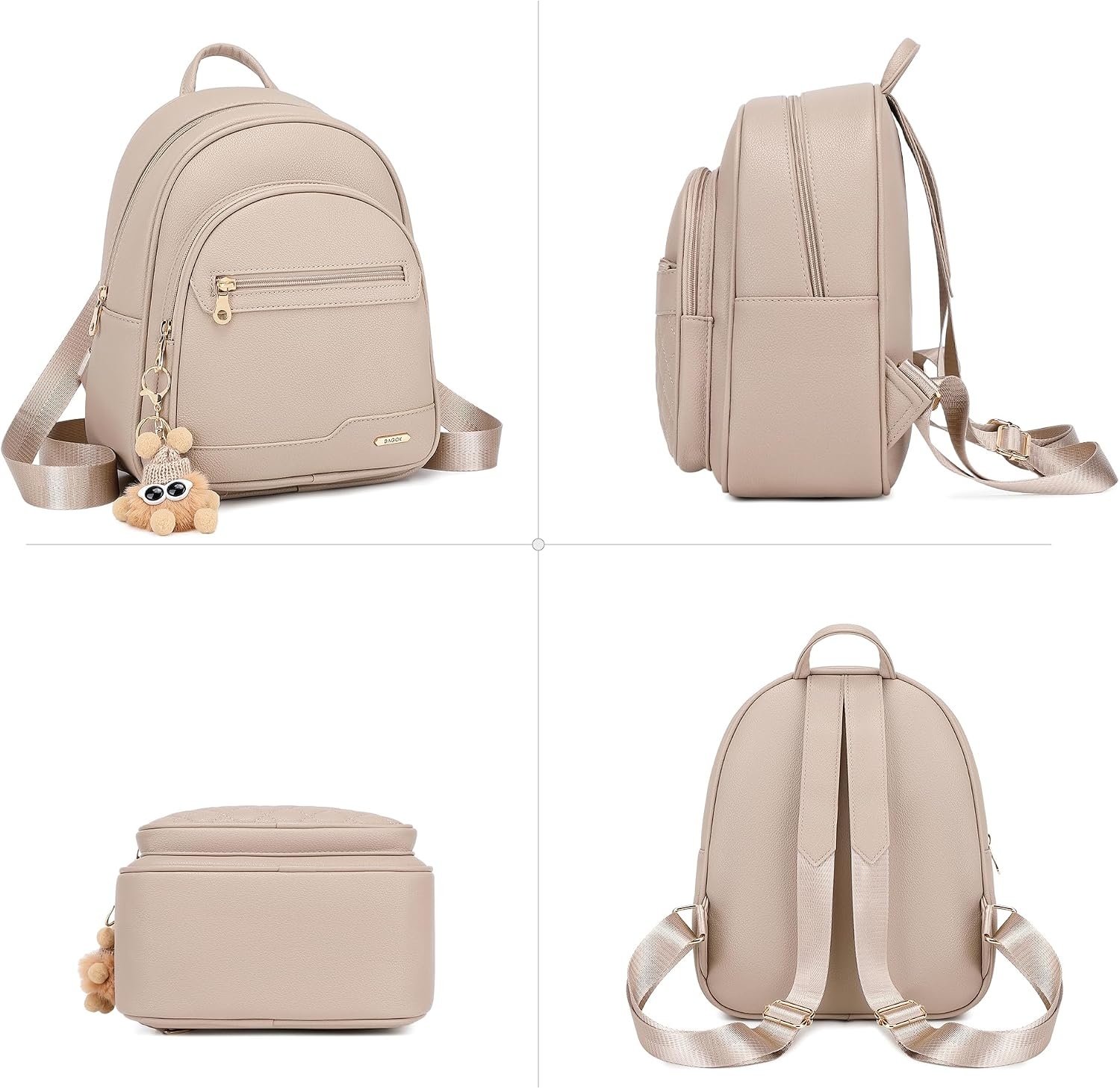 image:imageBAGOK Mini Leather Backpack Purse for Women Small Backpack Purse with Cartoon Charm Cute Fashion Bag for GirlsAbeige