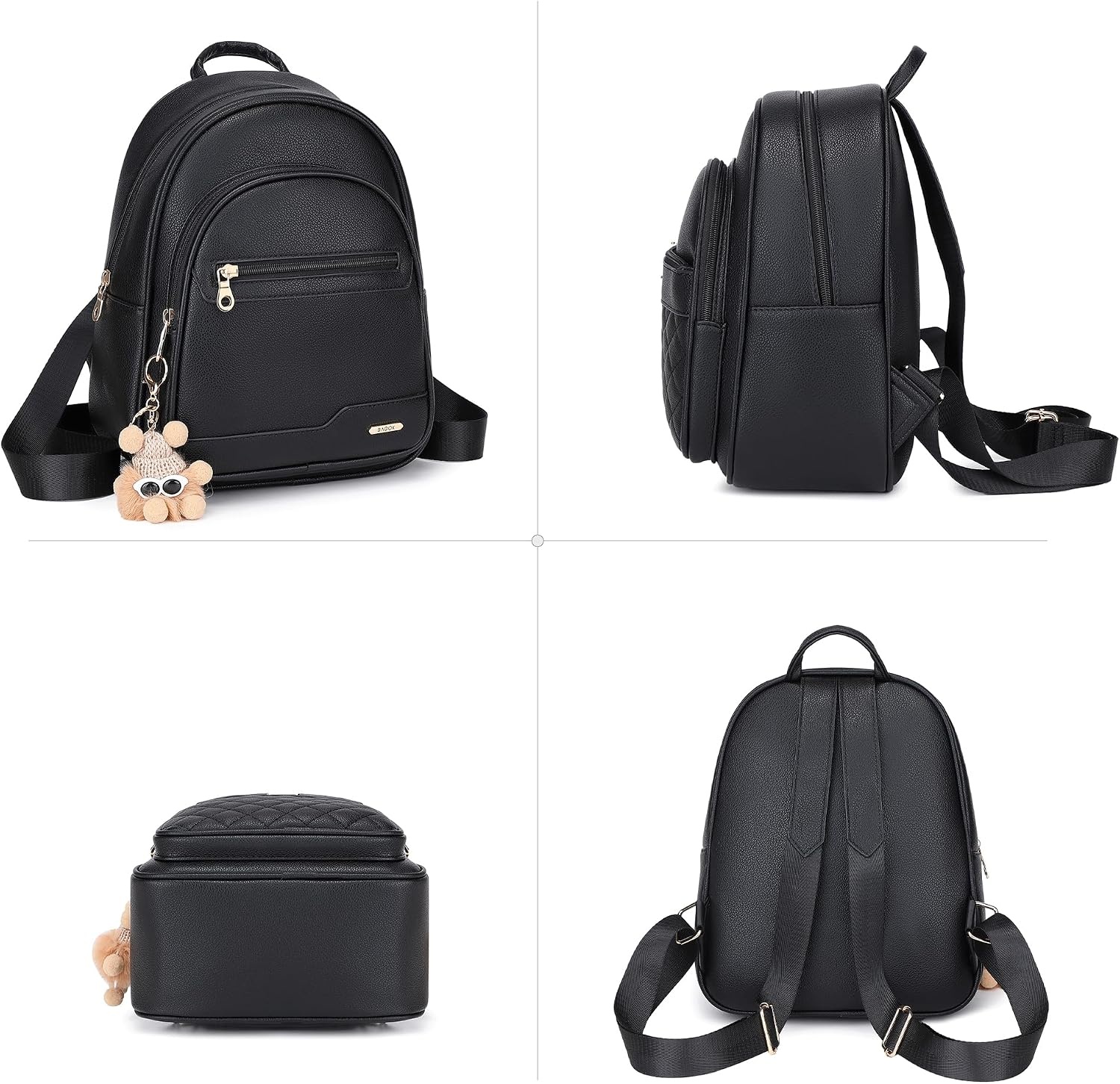 image:imageBAGOK Mini Leather Backpack Purse for Women Small Backpack Purse with Cartoon Charm Cute Fashion Bag for GirlsAblack