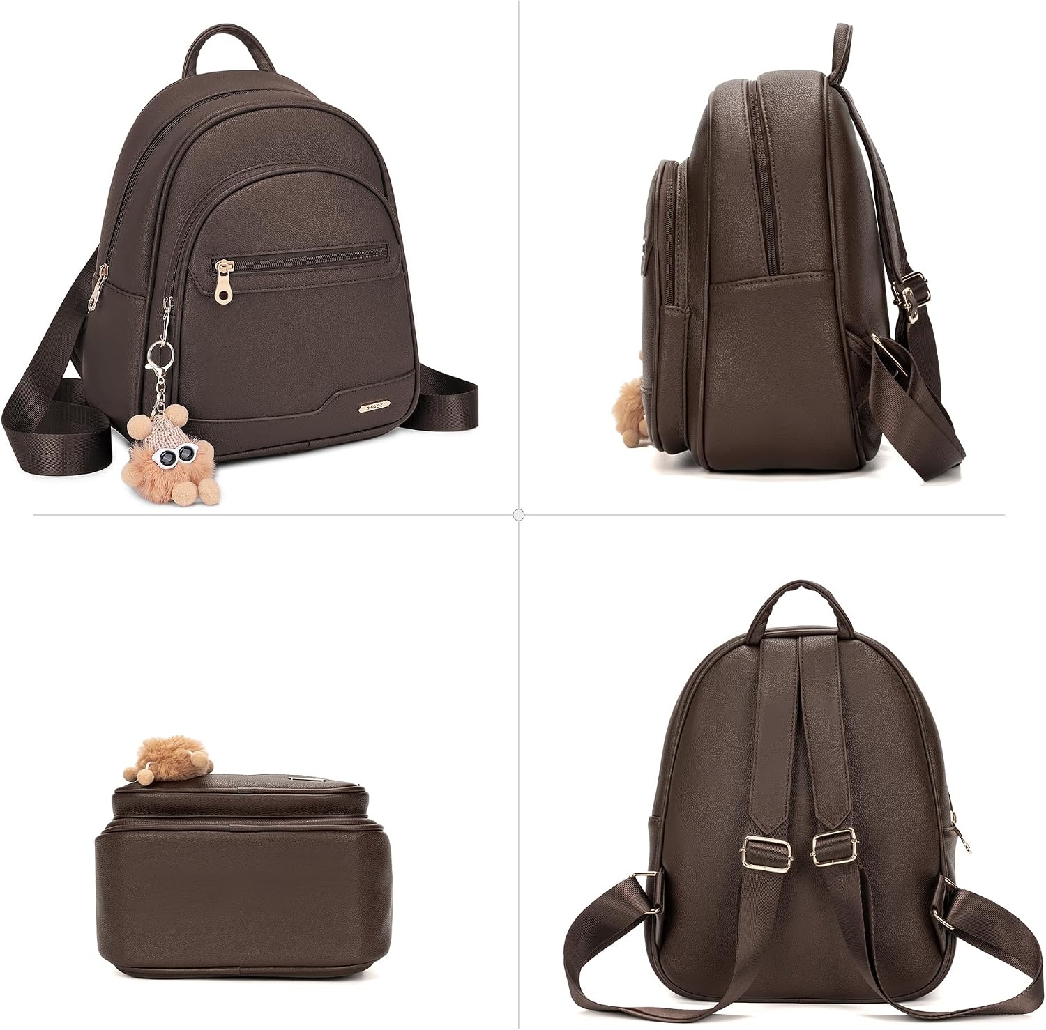 image:imageBAGOK Mini Leather Backpack Purse for Women Small Backpack Purse with Cartoon Charm Cute Fashion Bag for GirlsAcoffee