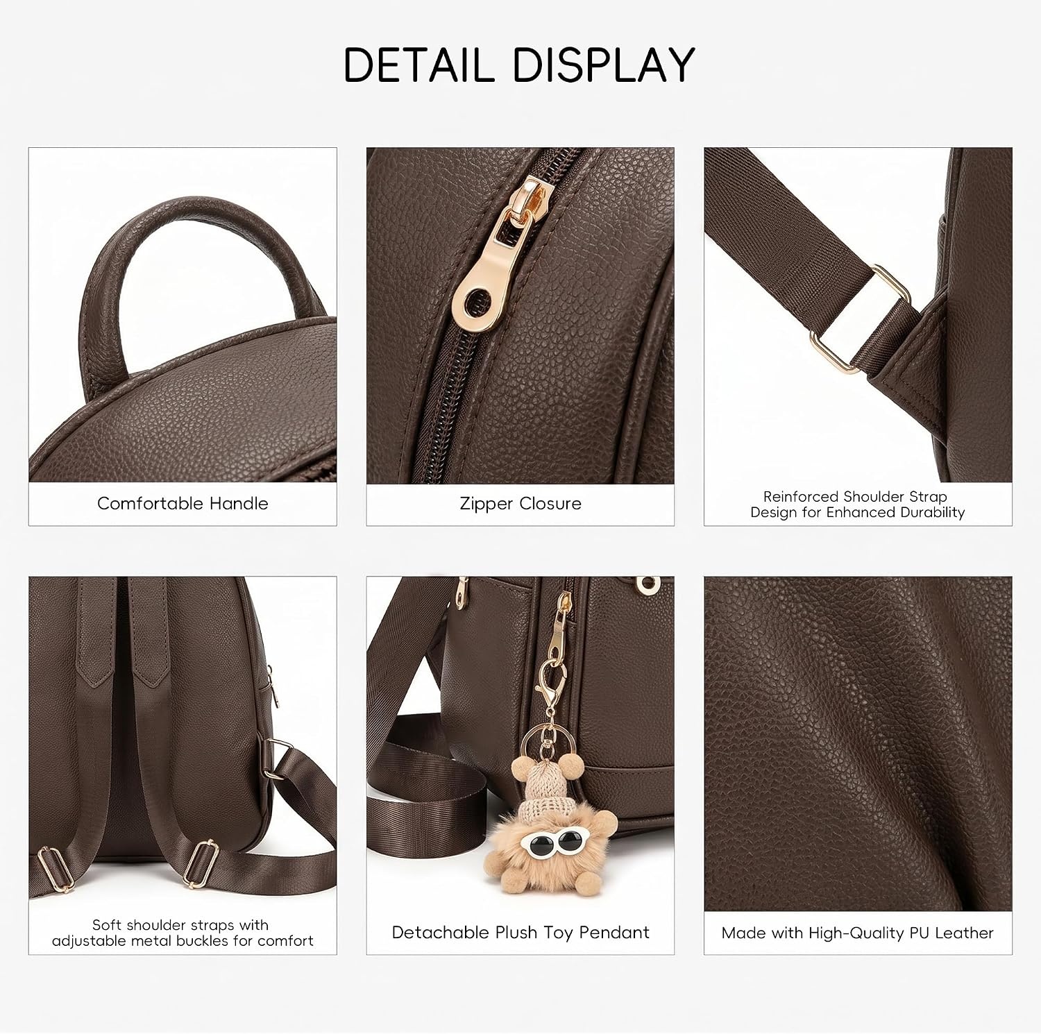 image:imageBAGOK Mini Leather Backpack Purse for Women Small Backpack Purse with Cartoon Charm Cute Fashion Bag for GirlsAcoffee