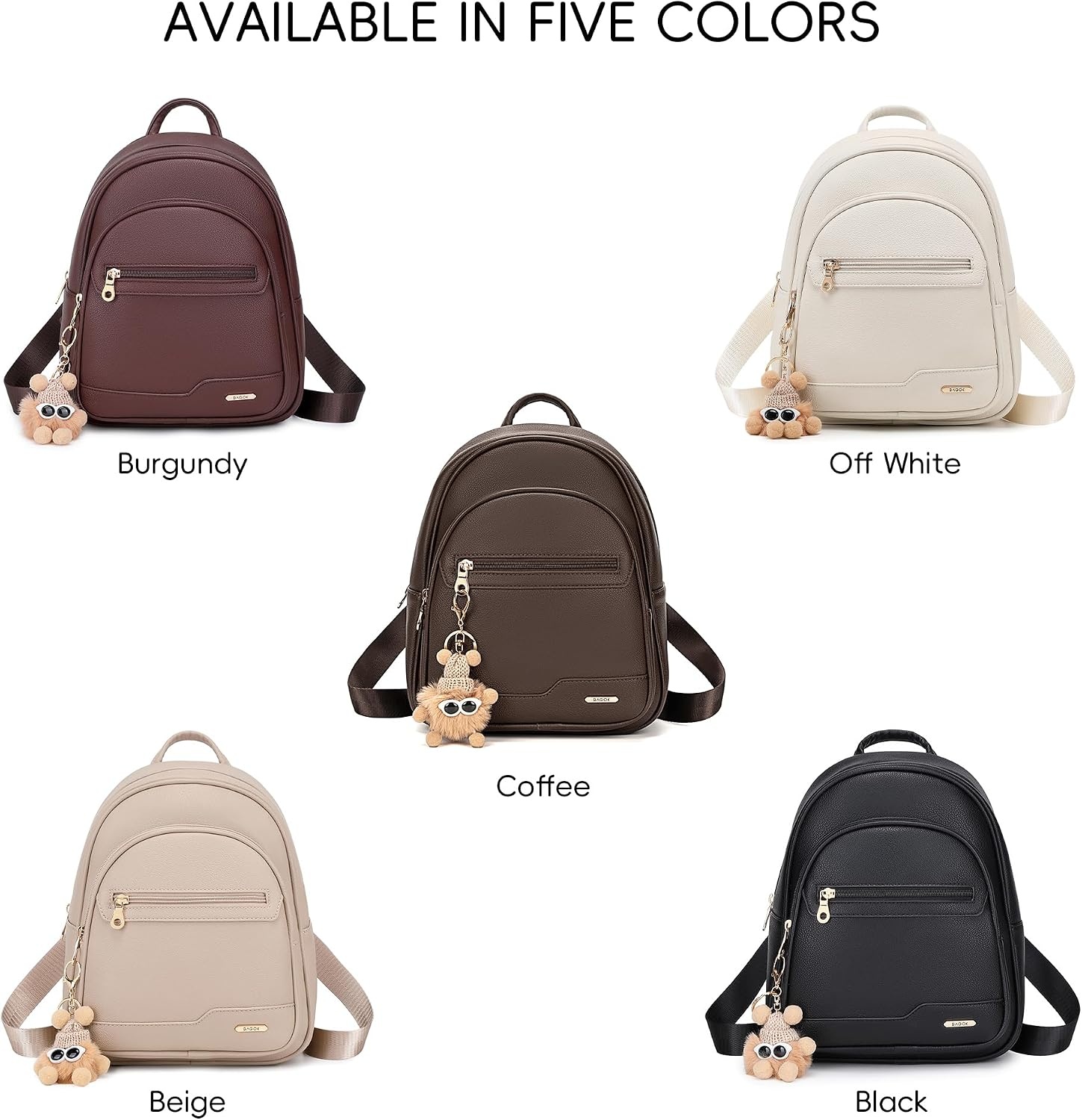 image:imageBAGOK Mini Leather Backpack Purse for Women Small Backpack Purse with Cartoon Charm Cute Fashion Bag for GirlsAcoffee