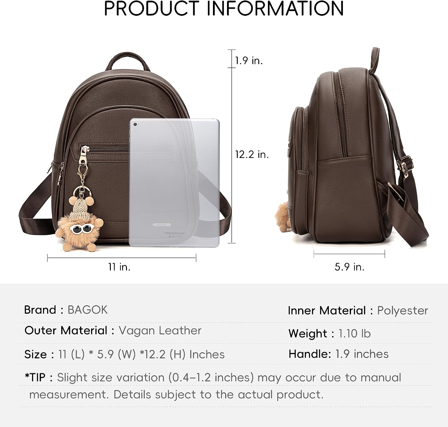 image:imageBAGOK Mini Leather Backpack Purse for Women Small Backpack Purse with Cartoon Charm Cute Fashion Bag for GirlsAcoffee