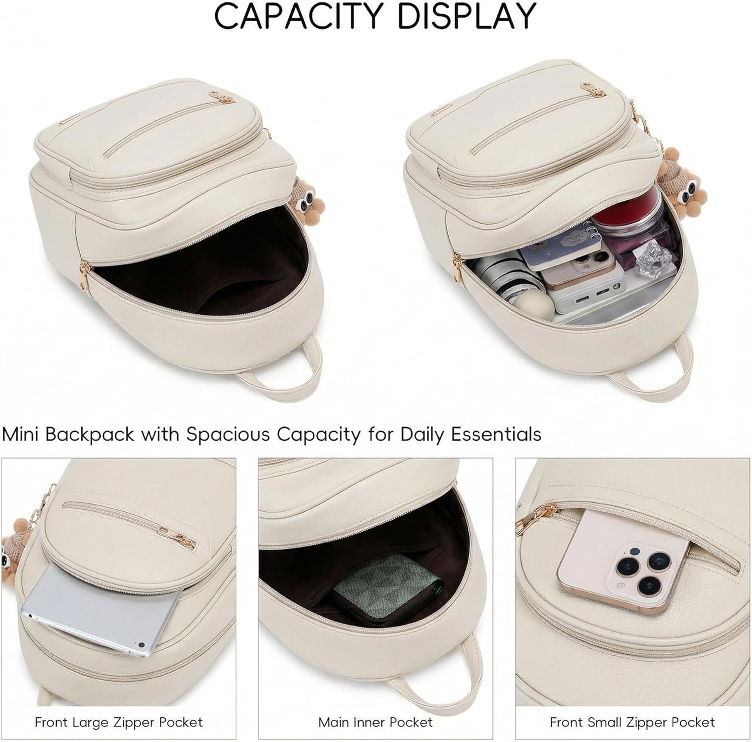image:imageBAGOK Mini Leather Backpack Purse for Women Small Backpack Purse with Cartoon Charm Cute Fashion Bag for GirlsAoff White