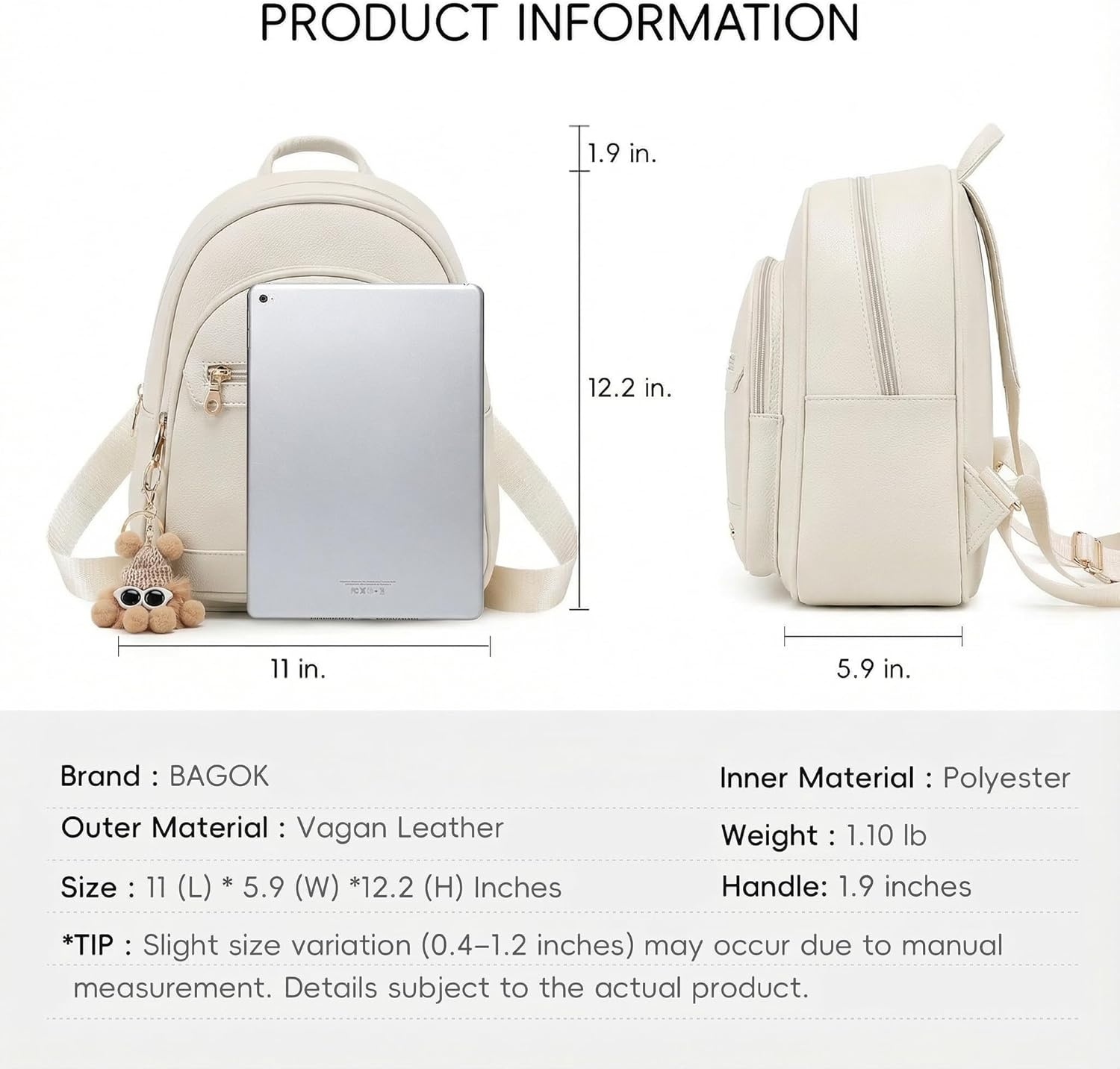 image:imageBAGOK Mini Leather Backpack Purse for Women Small Backpack Purse with Cartoon Charm Cute Fashion Bag for GirlsAoff White