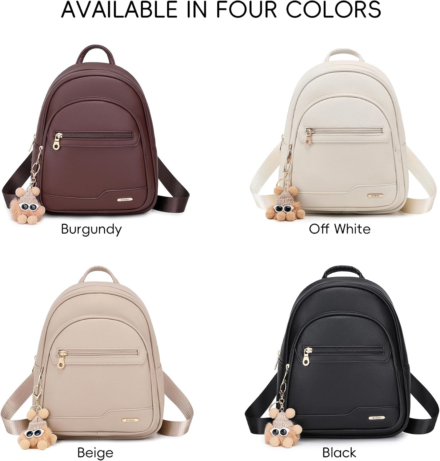 image:imageBAGOK Mini Leather Backpack Purse for Women Small Backpack Purse with Cartoon Charm Cute Fashion Bag for GirlsAoff White