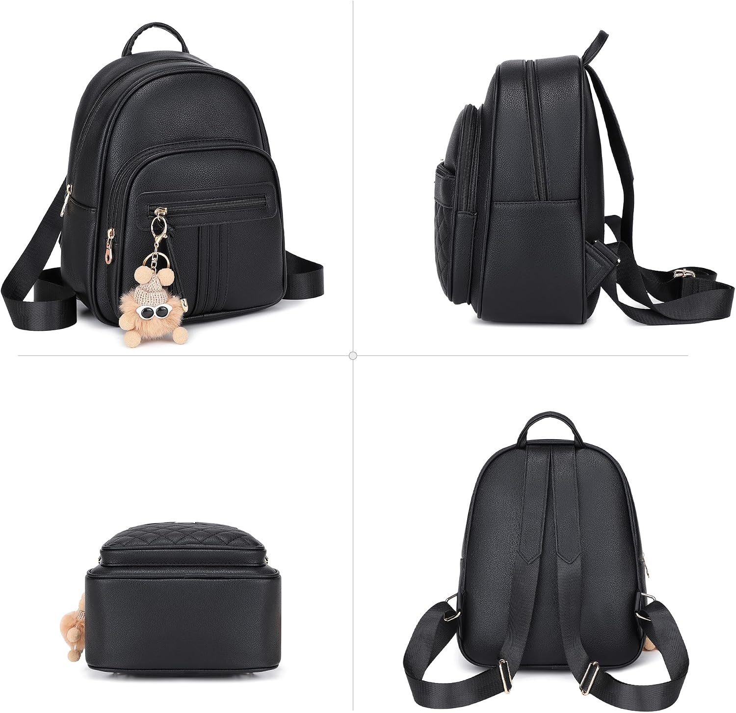 image:imageBAGOK Mini Leather Backpack Purse for Women Small Backpack Purse with Cartoon Charm Cute Fashion Bag for GirlsBblack