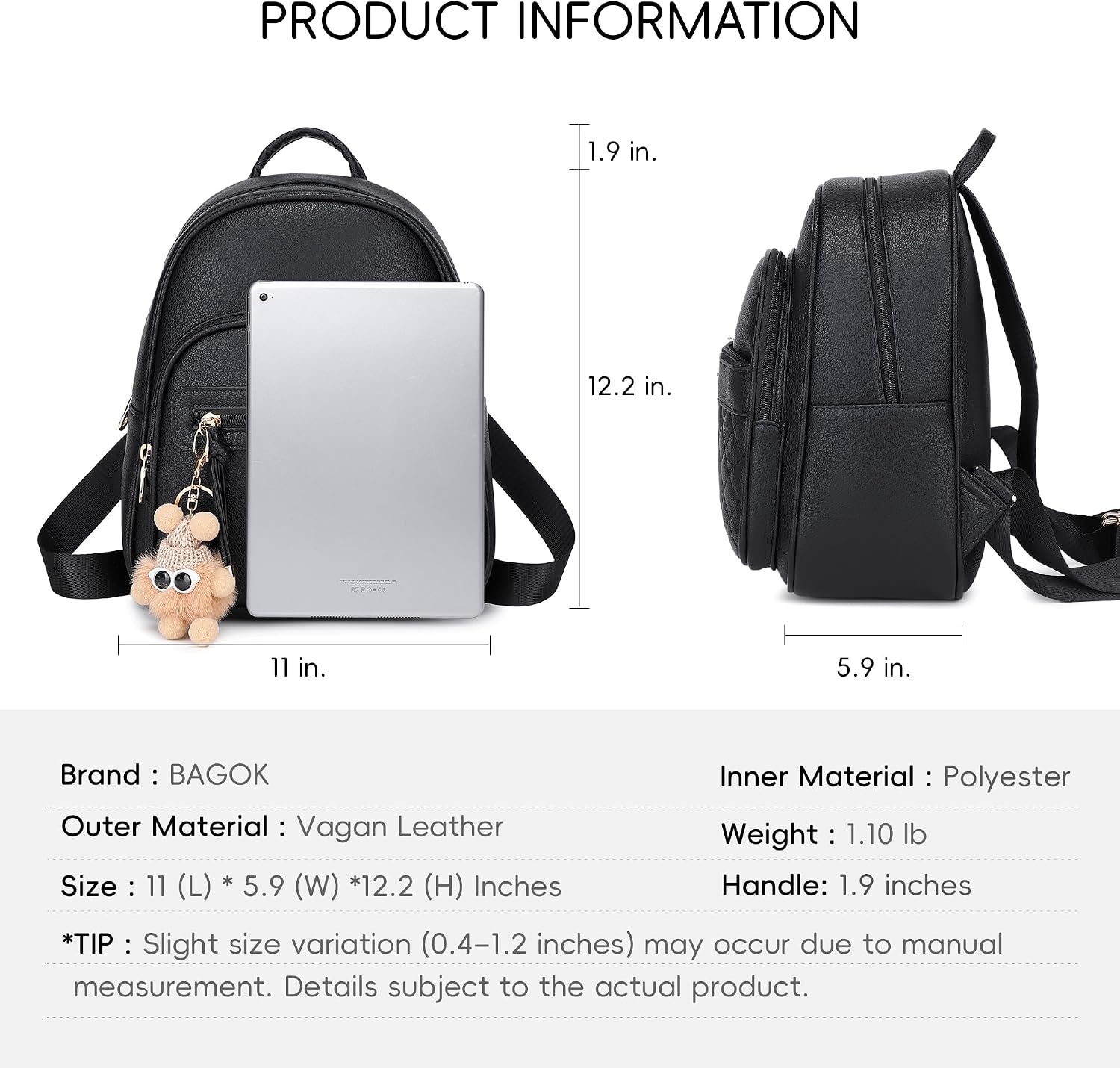 image:imageBAGOK Mini Leather Backpack Purse for Women Small Backpack Purse with Cartoon Charm Cute Fashion Bag for GirlsBblack