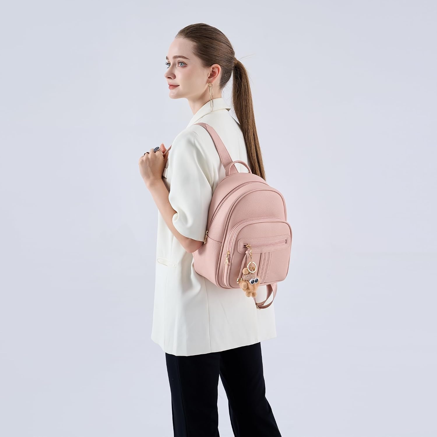image:imageBAGOK Mini Leather Backpack Purse for Women Small Backpack Purse with Cartoon Charm Cute Fashion Bag for GirlsBbrown